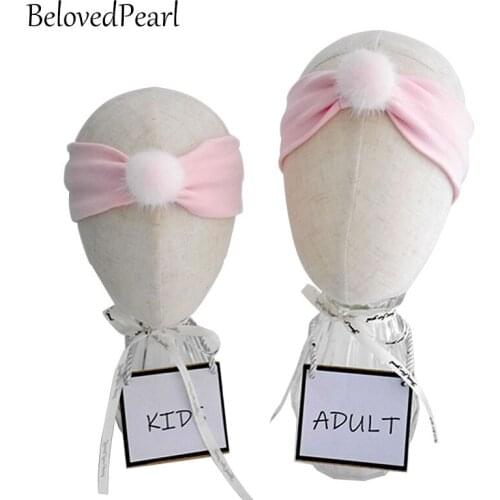 3 Sizes Elastic Hair Bands for Girls with Real Mink Fur Pompom Soft Cotton Bands for Kids Hair Accessories