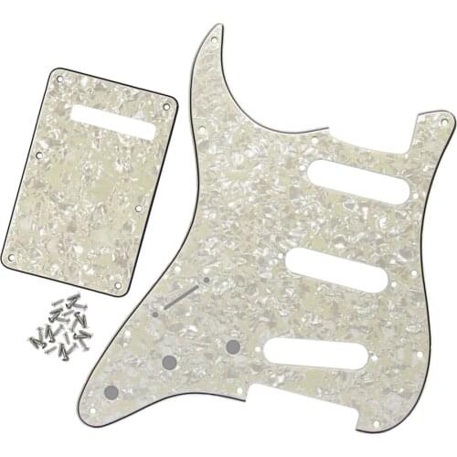 FLEOR Set of Aged Pearl 4Ply 11 Hole SSS Left Handed Pickguard Guitar Back Plate & Screws for FD ST Guitar Parts