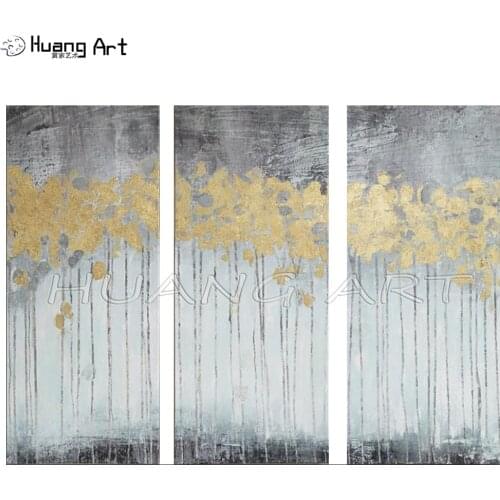 Group of Goldleaf Abstract Paintings Hand-Painted Gold Foil Abstract Tree Oil Painting on Canvas Home Decor Wall Art Picture
