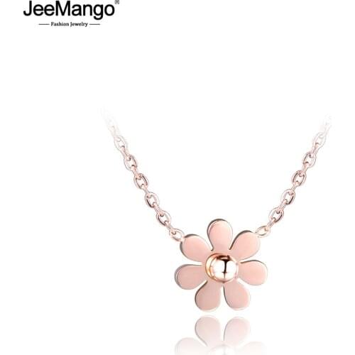 JeeMango 316L Stainless Steel Dazzling Daisy Flower Choker Neckalce Rose Gold Color Lovely Pendant Jewelry For Women JN17012