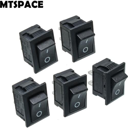 MTSPACE 5pcs/Set Black Push Button Mini Switch 6A-10A 250V KCD1-101 2Pin Snap-in on/Off Rocker Switch Wave 2 Feet and 2 Gear