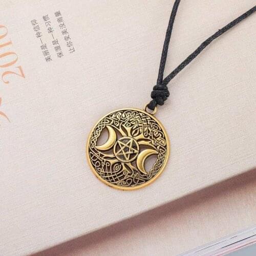 Viking Necklace Circle trinity symbol of power pendant necklace Viking Moon pentagram necklace jewelry Gift for men