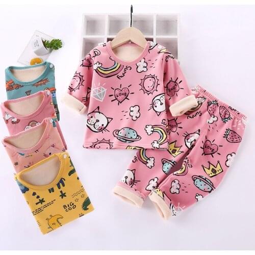 Childrens underwear set baby thermal kids thermal underwear fleece lined warm thick pajamas girl boy clothes sets top + pant