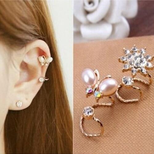 Korean Fashion Jewelry Pearl Rhinestone Butterfly Earrings Bohemian Sweet Earrings Female Elegant Earrings