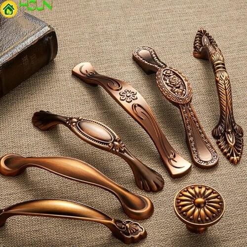 Furniture Cabinet Drawer Door Handle Pull Coffee Bronze America Rural Wardrobe Cupboard Kitchen Dresser Closet Door Knob Zinc