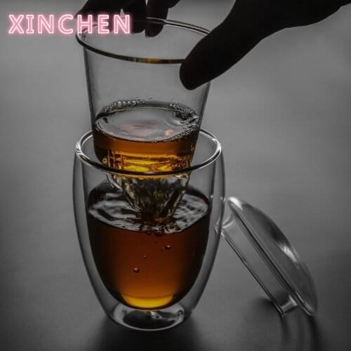 Double-wall Borosilica Glass Mugs Infusion Of Tea Cup Transparent Teacup With Lid Filter Household Heat-resisting Tumbler Simple