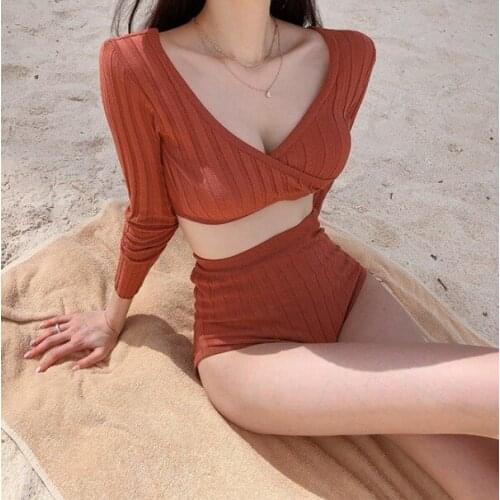 Swimwear For Women Separate Bathing Suits Girls Swimsuit Suit Girl Swim Bikini 2019 High Waist Korea Ins Long Sleeve Tankini