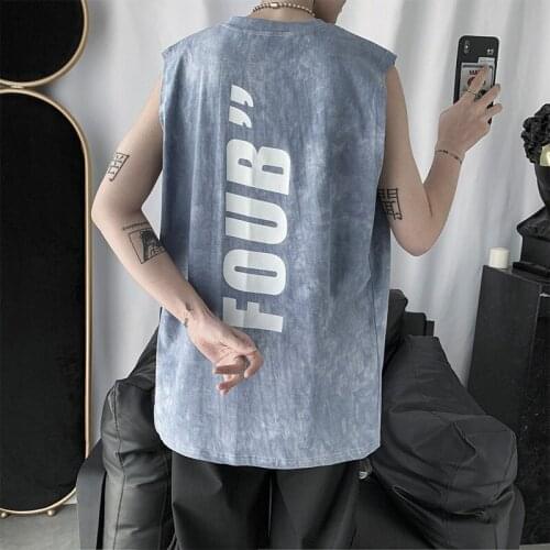 Summer Sleeveless T-shirt boys vest tide brand Korean version of the trend 2021 Men New suit Hong Kong style tie-dye clothes