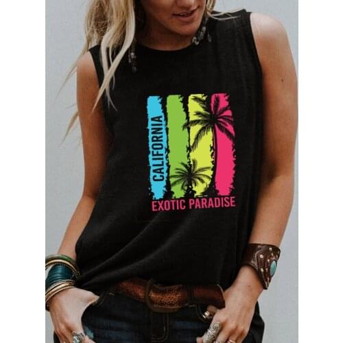 California Exotic Paradise Tank top Summer Trendy Sleevele shirts Summer Holiday Vacation women fashion casual vintage tops