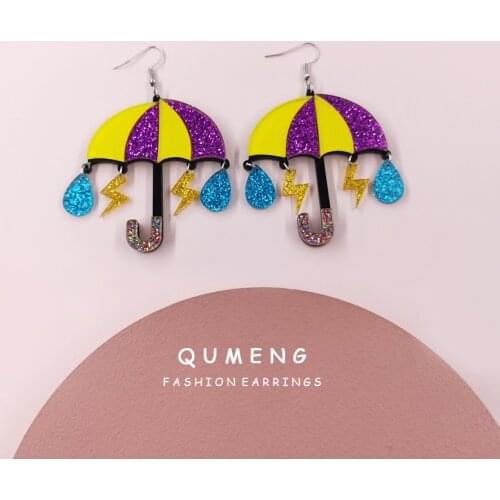 Fashion New Arrival Candy-colored Shimmering Powder Lightning Waterdrop Umbrella Acrylic Pendant Earrings For Women Jewelry