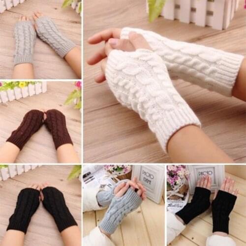 Fashion Knitted Fingerless Winter Gloves Soft Warm Mitten Solid Color Adult Women Supplies
