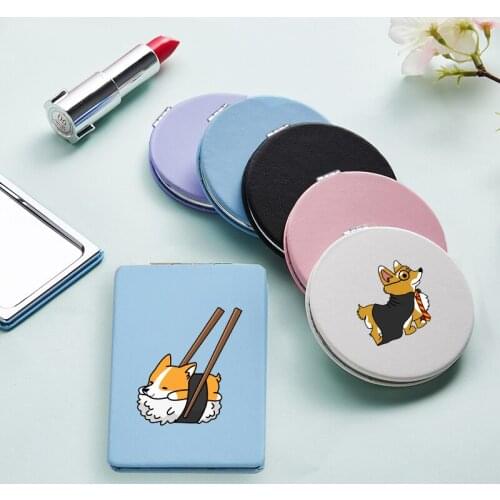 Cartoon Cute Dog Makeup Mirror with Double Sides for Girls Portable Folding Magnifying Pocket Cosmetic Compact Vanity Mirrors