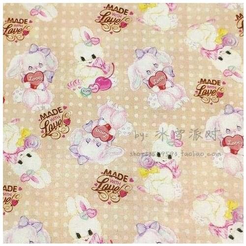 Cartoon Bear Rabbit MADE with LOVE 100% Cotton Fabric for Girl Clothes Hometextile Cushion Cover Curtain DIY 105cm Width