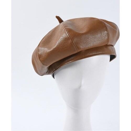 Autumn and Winter All-match Japanese Western Style Beret Pumpkin Hat British Retro Leather Octagonal Hat Ladies Artist Hat