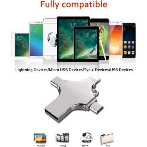 OTG USB Flash Drive 16GB 4 in 1 Type-C USB Flash 3.0 Pendrive 64GB USB Stick 128GB Memory Stick For iPhone Android PC 256 GB