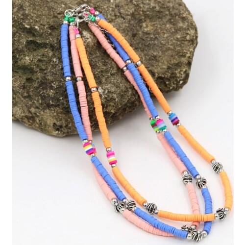 Necklace for Women Girls Multicolor Polymer Clay Boho Choker Necklace Surfer Beads Collar Handmade Jewelry Gifts