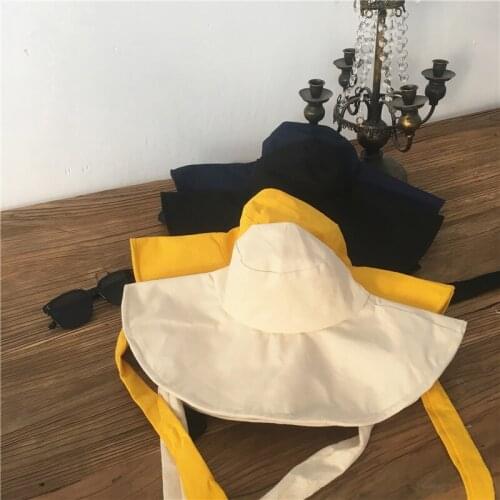 Spring Summer Fisherman Hat Women Korean Large Brim Sunshade Cotton Hemp Bucket Cap Lady Sun Protection Casual Basin Caps H7365