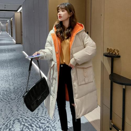 Female Casual Warm Thick Parkas Winter Women Jacket Winter Women Jacket Hooded Loose Long Down Cotton Padded Coat HK453