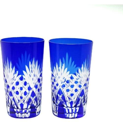 Popular Hand Cut Glass Cup Blue Wine Juice Glass Cup