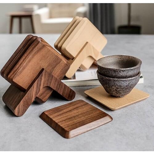 Durable Solid Wood Coaster Square Mug Coasters Set Tea Coffee Bar Cup Mat Pad Wooden Drink Coasters Placemat Table Accessories
