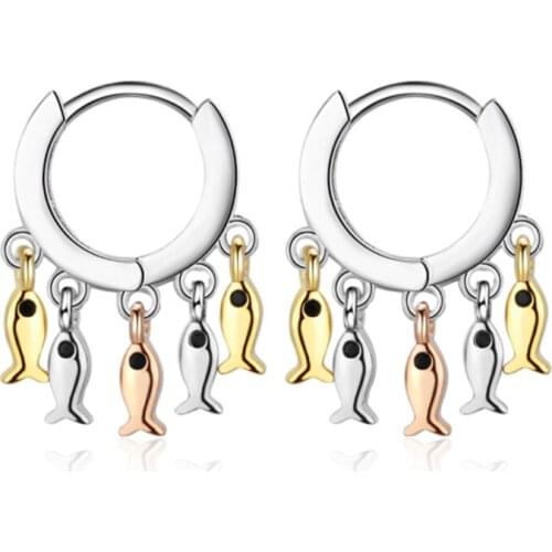 Tassel simple creative literary fashion trend wild cute sweet fish short paragraph silver plated ear rings YE019