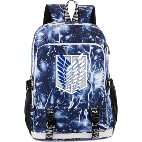Attack on Titan Cosplay Backpack Satchel Laptop Rucksack Teenager Travel Gift USB Port Student School Shoulder Bag