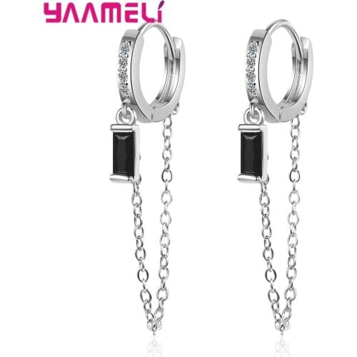 Fashion Design 925 Sterling Silver Round Hoop Long Chain Drop Earrings Simple Earring Women Female Chic Jewelry Wholesale