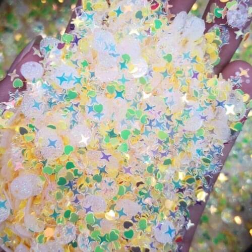 Mix Transparent Yellow Nail Sequins for Craft Glitter Star Heart Flower Sequin Paillettes DIY Manicure Nail Art Decor 50g