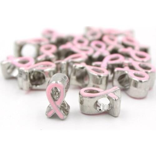 Fashion European Beads, 10pcs Fashion Charms Zinc Alloy Breast Cancer Big Hole Pink Ribbon Beads Fit European Bracelets