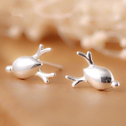 Tibetan sliver Korea fashion Deer baby stud earrings simple Christmas Deer Antler small earrings for women kids Female jewellery