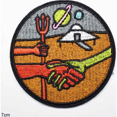Shake Hand Alien UFO Space Iron on Cloth Patch For Girls Boys Clothes Stickers Apparel Garment Accessories