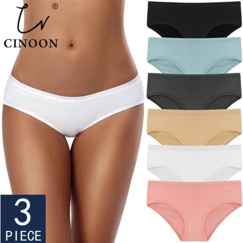 CINOON 3PCS/Set Womens Panties Cotton Underwear Solid Color Briefs Girls Low-Rise Soft Panty Women Underpants Female Lingerie