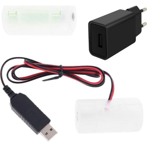 EU Plug USB Battery Power Supply Adapter Can Replace 1 to 4pcs 1.5V 3V 4.5V 6V D Size LR20 Battery Eliminator 1m Cable