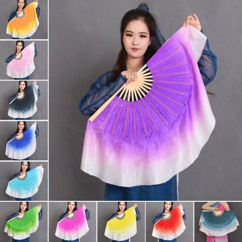 51cm (20") Chinese Bamboo-Ribs 100% real Silk short Fan Veils Multicolor hand-made dyed Belly Dance Fans Stage Show Fan 2pcs/Lot