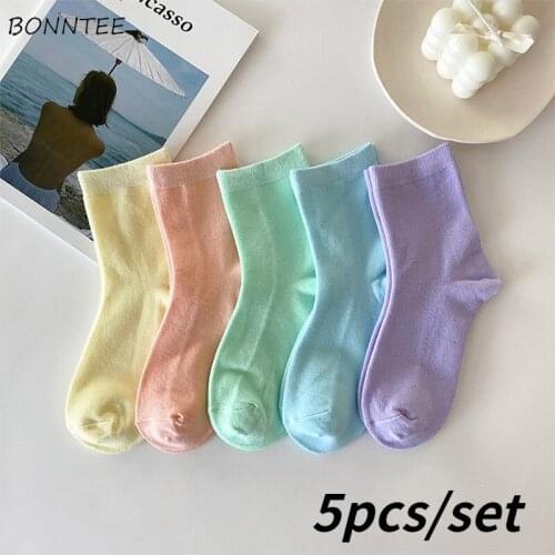 Socks Women All-match Stylish Candy Colors Simple Teens Middle Tube Daily Soft Ulzzang Newly Leisure Ladies Pure Minimalist New