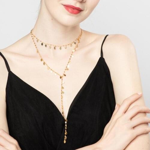 925 Sterling Silver Jewelry Female Gold Round Disc Long Necklace Accessories for Women Statement Jewel Christmas Birthday Gifts