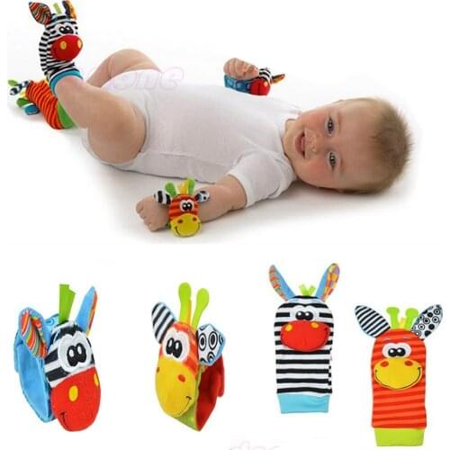 1pc Infant Baby Kids Boy Cute Animal Hand Wrist Bells Foot Sock Rattles Soft Toys