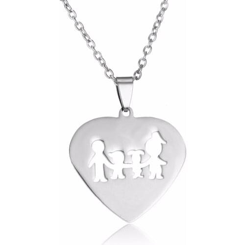 24PC/Lot Hot Boys Girls Sons Daughters Necklaces Jewelry Stainless Steel Love Heart Pendant Family Mothers Fathers Necklace Gift