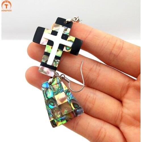 3Pairs Korean Fashion Natural Abalone Shell Earrings Cross Trapezoid Shape Eardrop Ornament For Women Earrings Jewelry Finding