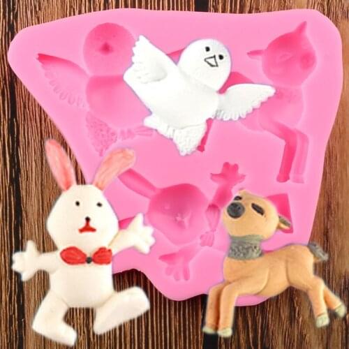 3D Animals Rabbit Deer Silicone Mold Birds Fondant Chocolate Mould Baby Birthday Cake Decorating Tools Candy Polymer Clay Moulds