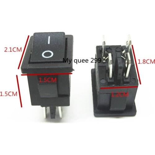 5PCS/Lot 21x15mm KCD1-104 Rocker Switch boat rocker power switch Black 4 pin 2 terminal
