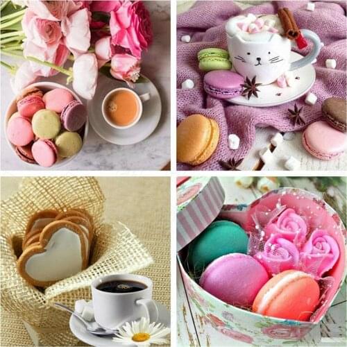 Dessert Macaron DIY Diamond Painting Home Decor Coffee Food Mosaic Sticker Diamond Embroidery Handmade Gift Wall Picture Art