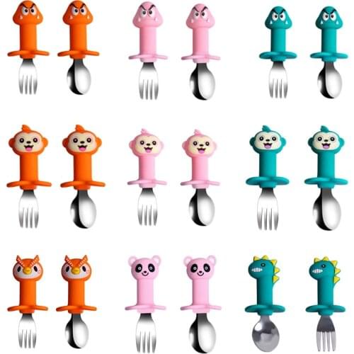 Baby Gadgets Tableware Set Children Utensil Stainless Steel Toddler Dinnerware Cutlery Cartoon Infant Food Feeding Spoon Fork