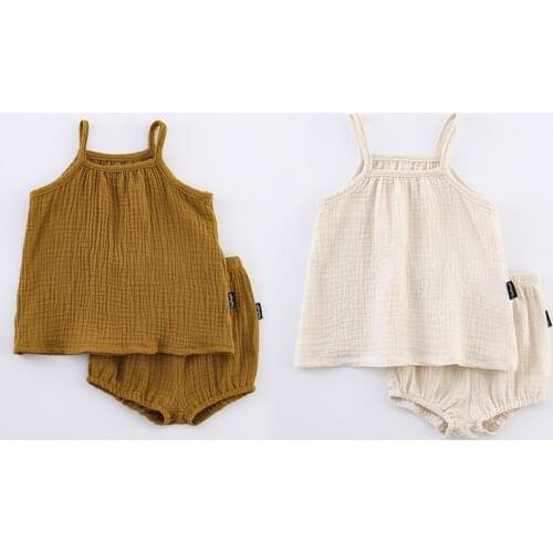 Baby Pure Cotton Seersucker Suit 2-Piece Set Baby Summer Outing Childrens Clothing