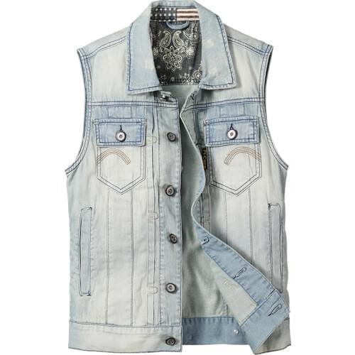 Denim Mens Casual Motorcycle Vest Fashion Light Blue Moto Biker Vests Men Sleeveless Jacket Spring Summer Waistcoat