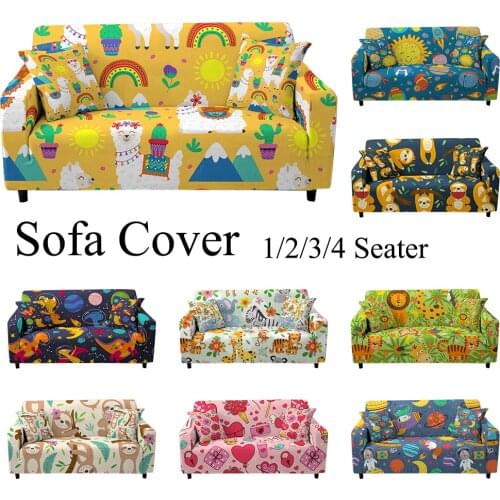 Elastic Sofa Cover for Living Room Cartoon Animal Themed Sectional Corner Sofa Slipcover Couch Cover Sofa Decor 1/2/3/4-seat