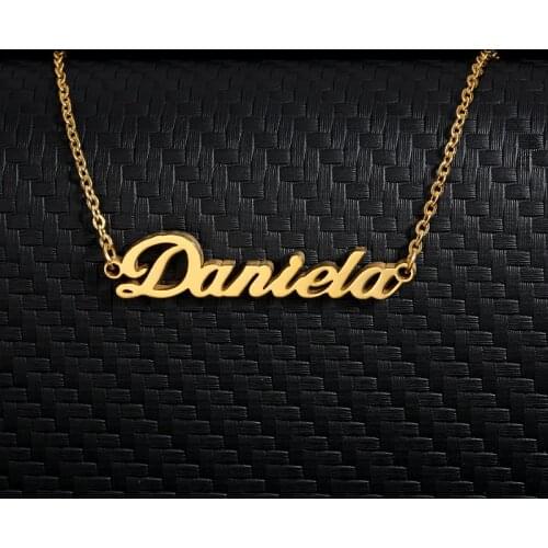 Customized Fashion Stainless Steel Name Necklace Personalized Letter Gold Choker Necklace Pendant Nameplate Gift