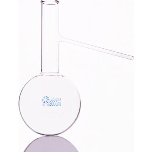 Distilling flask with side tube,Capacity 2000ml,Distillation flask with branch,Round-bottomed flask with side glass tube