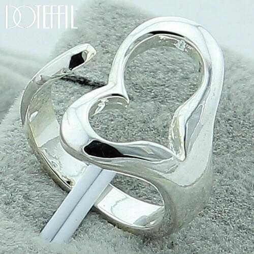 DOTEFFIL 925 Sterling Silver Heart-Shaped Open Ring For Women Wedding Engagement Party Jewelry