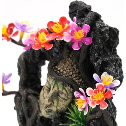 Creative fish tank landscaping Zen ancient Buddha statue tree man resin rockery stone aquarium decoration